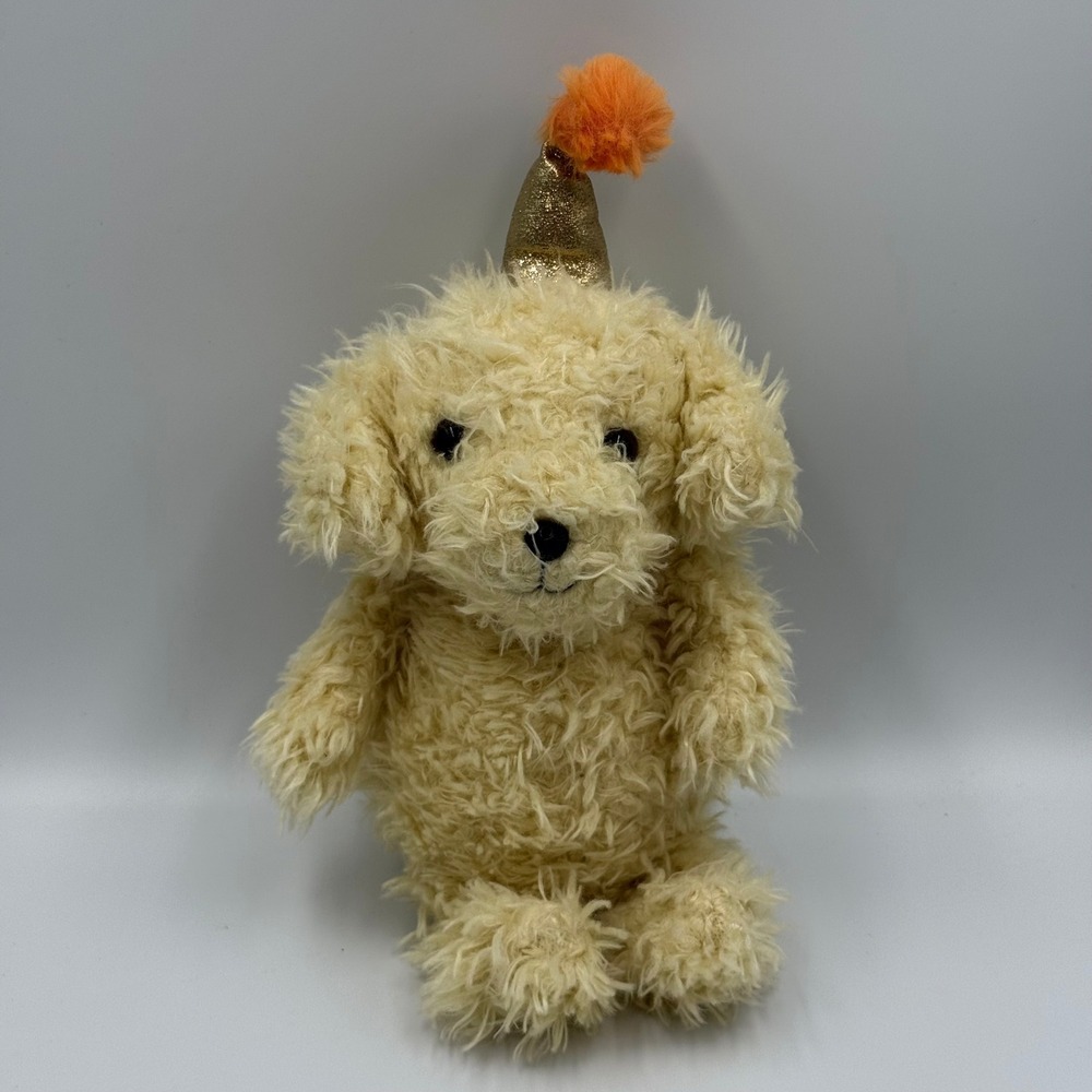 FAO Schwarz Plush Puppy Dog Gold Glitter Party Hat Cream Shaggy Dog 10 Inch 2021